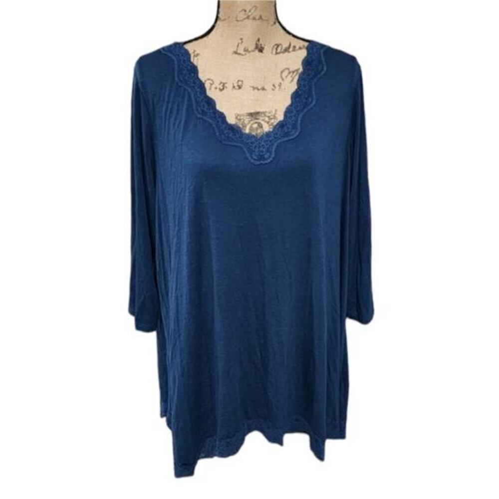 Women's Navy Lace-Trim V-Neck Top